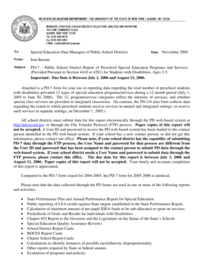 New York PD-7 Preschool Special Education Report