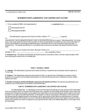 USDA Subordination Agreement and Limited Lien Waiver