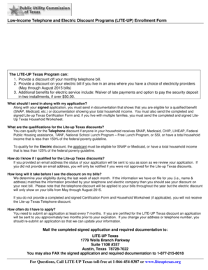 LITE-UP Texas Enrollment Form