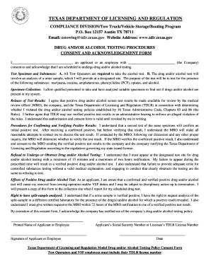 Texas Drug and Alcohol Testing Consent Form