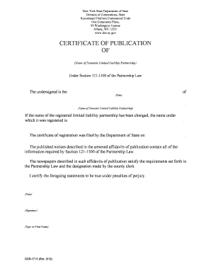 New York Certificate of Publication for Limited Liability Partnership