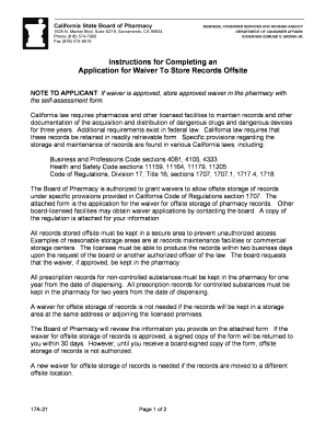 California Pharmacy Records Offsite Storage Waiver Application