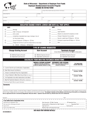 Wisconsin Employee Reimbursement Accounts Change in Status Form