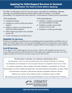 Vermont Child Support Application Form