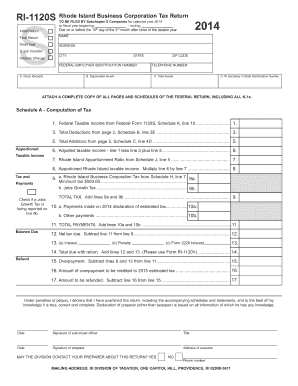 Rhode Island Business Corporation Tax Return