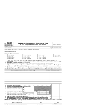 Form 7004 Application for Automatic Extension of Time to File Corporation Income Tax Return