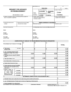 Standard Form 270 Request for Advance or Reimbursement