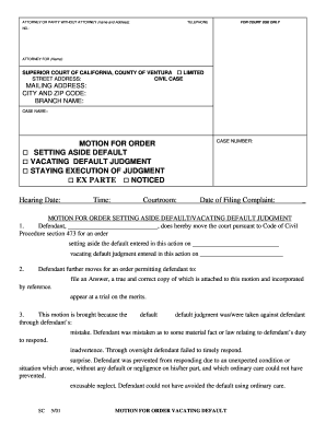 Motion for Order Vacating Default