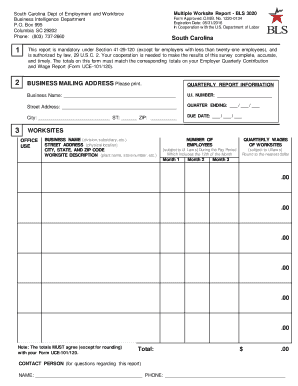 South Carolina Multiple Worksite Report BLS 3020