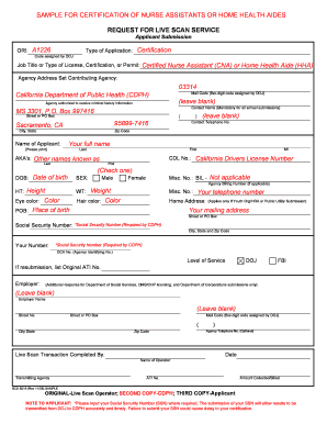 California Nurse Assistant Certification Live Scan Form