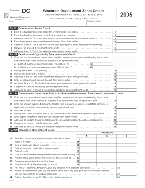 Wisconsin Development Zones Credits Schedule