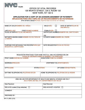 Application for Copy of Acknowledgment of Paternity