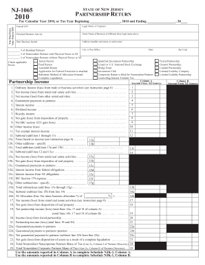 New Jersey Partnership Tax Return Form NJ-1065