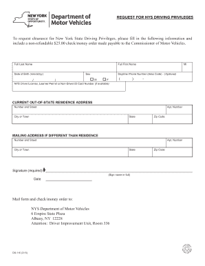 Request for NYS Driving Privileges