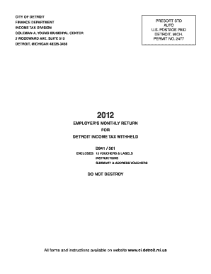 Detroit Income Tax Withheld Employer Monthly Return