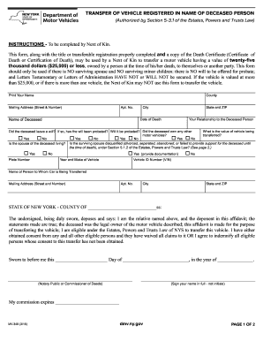 New York Vehicle Transfer for Deceased Person