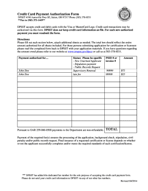 Oregon Credit Card Payment Authorization Form
