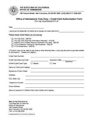 California State Bar Admissions Credit Card Authorization Form