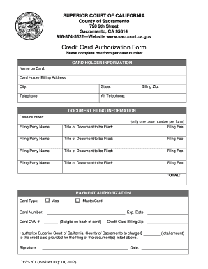 California Credit Card Authorization Form