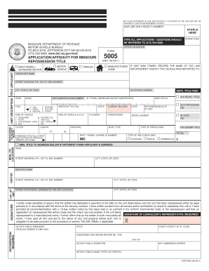 Missouri Repossession Title Application
