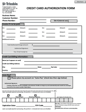 Trimble Credit Card Authorization Form