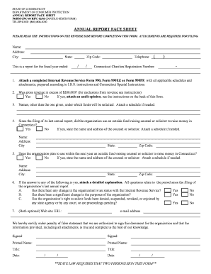 Connecticut Annual Report Face Sheet