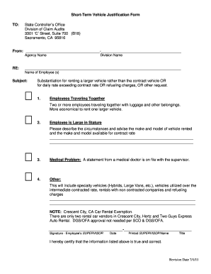 Short-Term Vehicle Justification Form