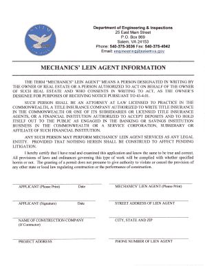Mechanics' Lien Agent Information Form