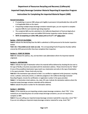 California Imported Material Report (IMR) Form