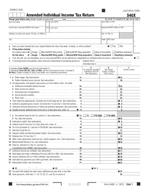 California Amended Individual Income Tax Return 540X