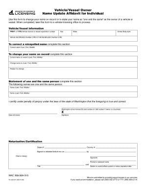 Vehicle/Vessel Owner Name Update Affidavit