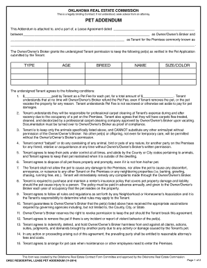 Oklahoma Residential Lease Pet Addendum