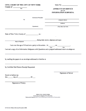 Affidavit of Service for Information Subpoena
