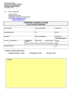 California Parking Cancellation Form