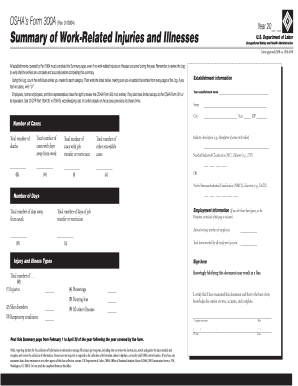 OSHA Form 300A Summary of Work-Related Injuries and Illnesses