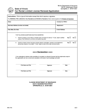 Illinois Car Rental Limited License Renewal Application