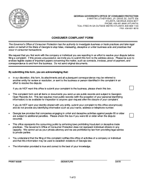 Georgia Consumer Complaint Form