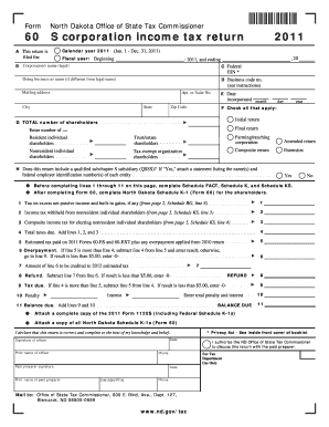 North Dakota S Corporation Income Tax Return 2011