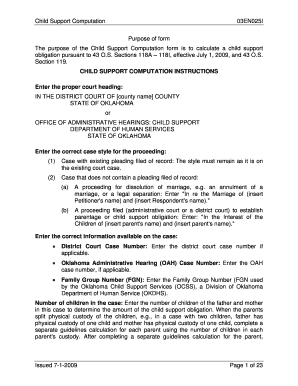 Child Support Computation Form 03EN025I