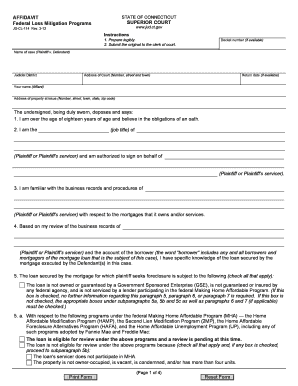Connecticut Affidavit for Federal Loss Mitigation Programs