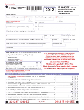Ohio IT 1040EZ Tax Form