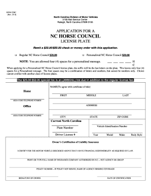 NC Horse Council License Plate Application