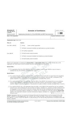 Schedule B Form 990 990-EZ 2008
