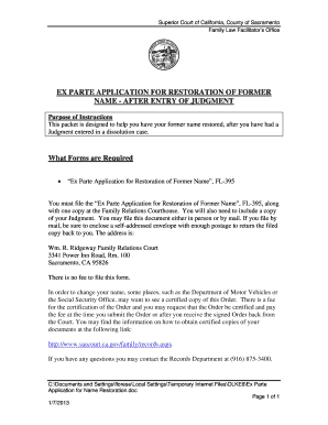 Ex Parte Application for Restoration of Former Name