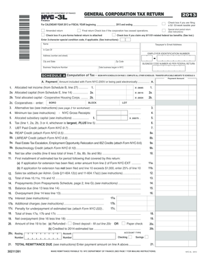 New York City General Corporation Tax Return 2013