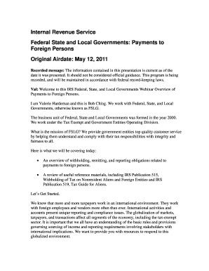 IRS Webinar on Payments to Foreign Persons