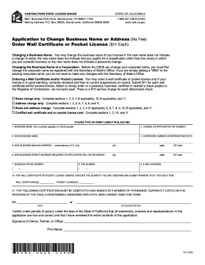 California Contractor Business Name or Address Change Application