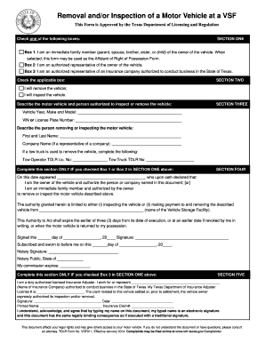Texas Vehicle Storage Facility Removal/Inspection Form