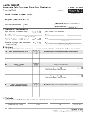 California Ceremonial Role Events and Ticket/Pass Distributions Form 802