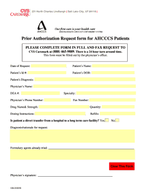 Prior Authorization Request Form for AHCCCS Patients